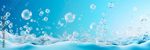 A serene blue background with detergent foam bubbles floating lazily, surrounded by soft, wispy soap suds.