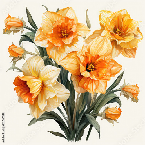 Watercolor Daffodil Illustration  Generative Ai