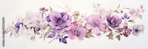 purple spring  flowers watercolor border