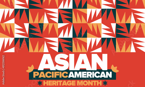 Asian Pacific American Heritage Month in May. Сelebrates the culture, traditions and history of Asian Americans and Pacific Islanders in United States. Vector poster. Illustration with east pattern