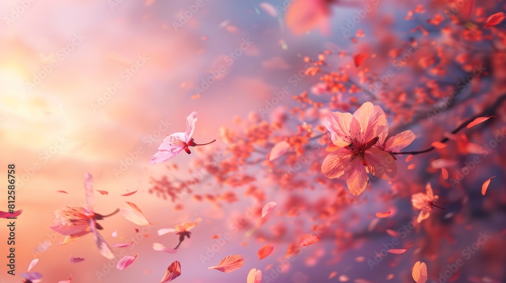 Cherry blossom petals in bloom, drifting gently in the spring breeze Cherry blossom petals in bloom, drifting gently in the spring breeze