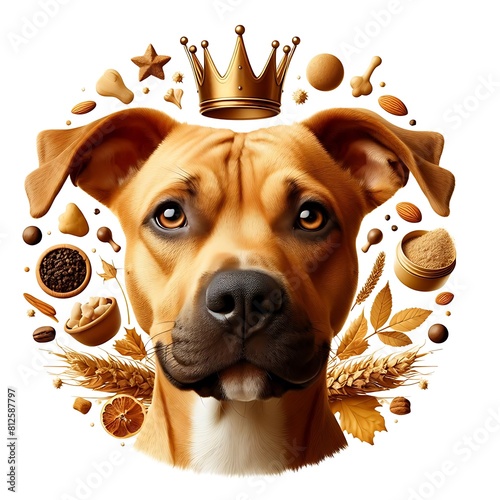 A dog with a crown and food around it image attractive has illustrative meaning illustrator.