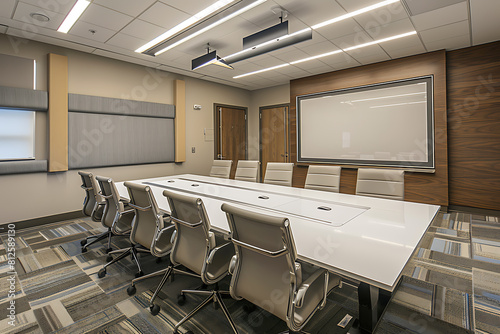 A modern meeting room with a whiteboard in the background  ideal for brainstorming and collaboration sessions