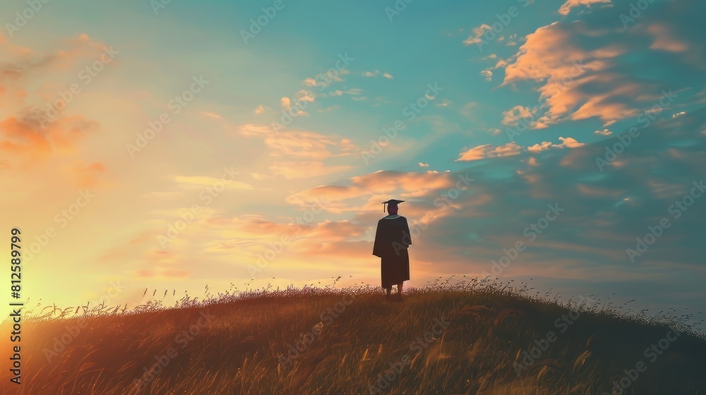 Fototapeta premium Copy space featuring a graduate against a serene landscape