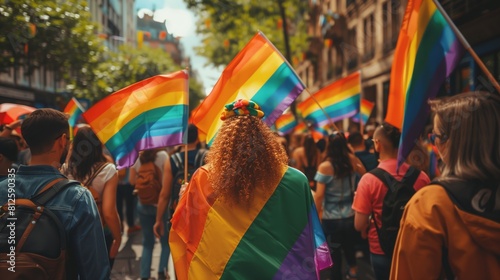 gay pride parade in a city photo