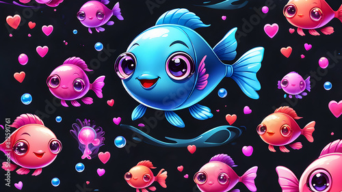 illustration of a colorful fish. cartoon fish swims underwater