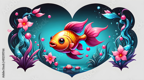 illustration of a colorful fish. cartoon fish swims underwater