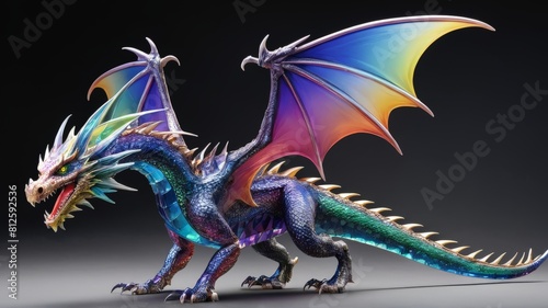 A dragon made out of crystal,prismatic colors