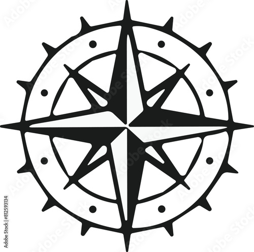 Monochrome Compass icon. navigational compass with cardinal directions of North, East, South, West. Geographical position, cartography and navigation. Vector