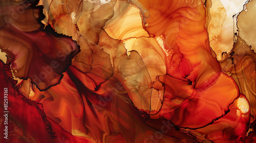 Burnt sienna and clay red abstract painting, earthy alcohol ink flow with intricate oil paint details.