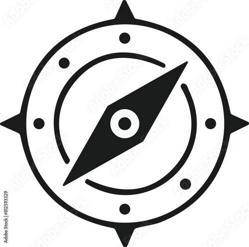 Monochrome Compass icon. navigational compass with cardinal directions of North, East, South, West. Geographical position, cartography and navigation. Vector