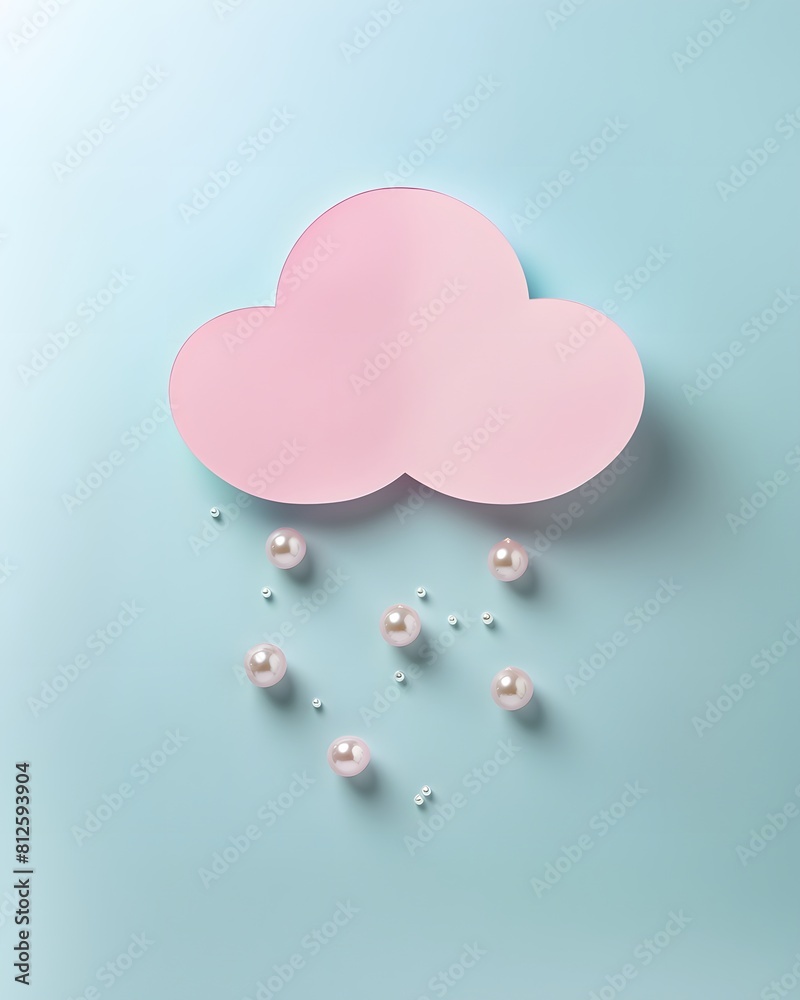 Rain or snow drops and pink cloud, minimal, creative, aesthetic weather concept