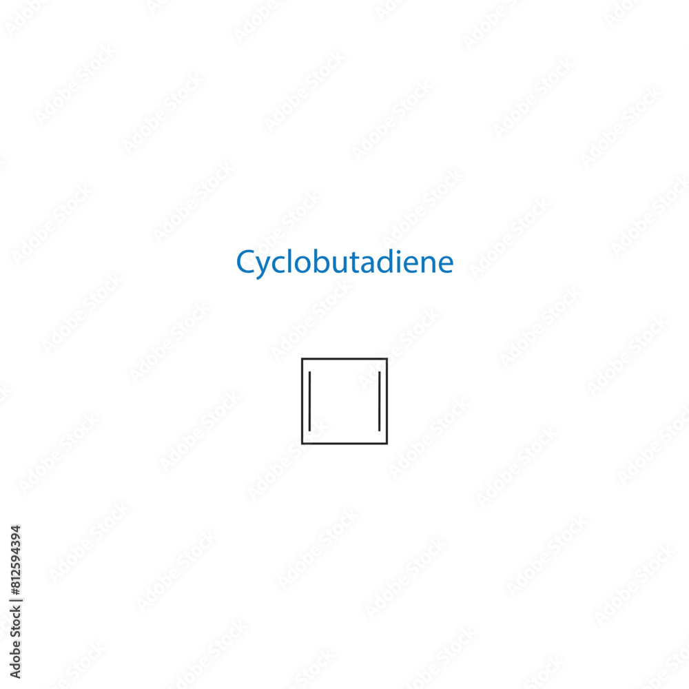 Cyclobutadiene molecule skeletal structure diagram.organic compound molecule scientific illustration on white background. Cyclobutadiene molecule skeletal structure diagram.organic compound molecule scientific illustration on white background.