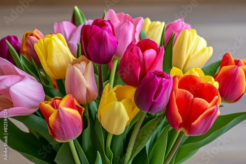 Close-up of colorful tulips in bloom showcasing an array of spring colors