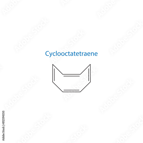 Cyclooctatetraene molecule skeletal structure diagram.organic compound molecule scientific illustration on white background.