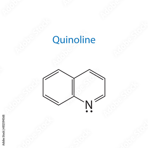 Quinoline molecule skeletal structure diagram.organic compound molecule scientific illustration on white background.