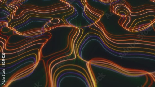 Seamless loop fractal isolines background. Topographic map like abstract backdrop