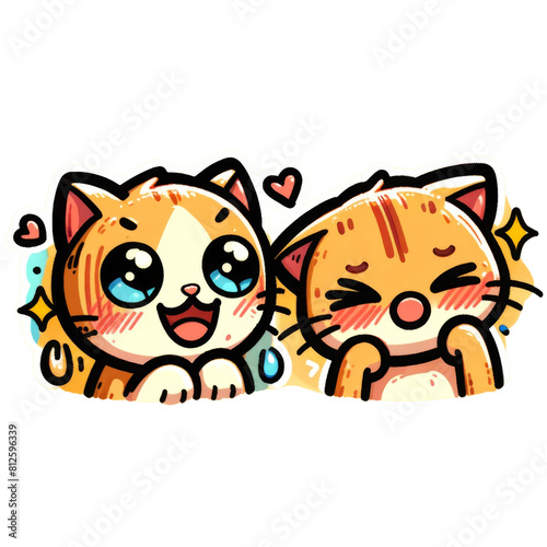 A cute orange cat in kawaii style. Illustration on transparent background.