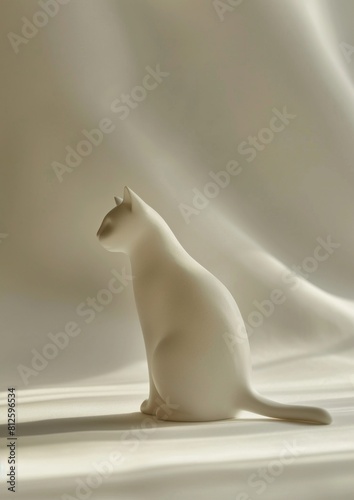 Beige ceramic figure of a cat  with a smooth surface and simple style