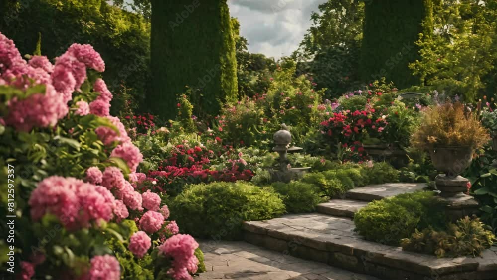 Interior of garden with Colourful Flowers field in morning Interior of garden with Colourful Flowers field in morning