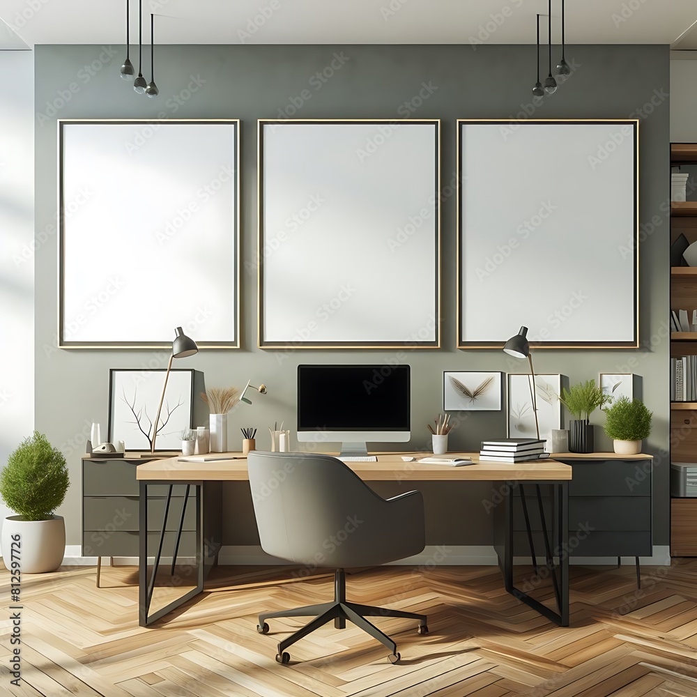 A desk with a chair and a computer on it image harmony has illustrative meaning. A desk with a chair and a computer on it image harmony has illustrative meaning.
