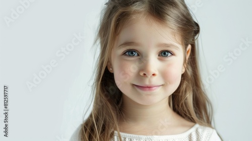 A sweet young girl with long hair and stunning blue eyes. Perfect for family or children-related projects