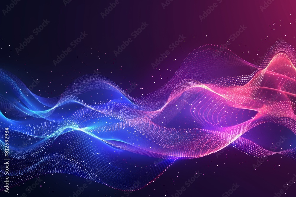 Abstract background with wavy patterns in blue and pink hues, featuring a flowing design with tiny dots