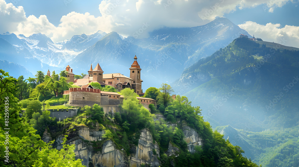 Panoramic view of Bled Castle in Slovenia, Europe.