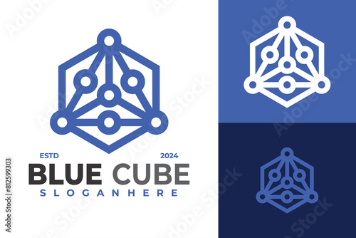 Blue Cube Triangle logo design vector symbol icon illustration