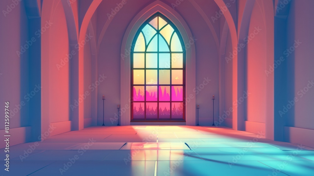 Minimalist depiction of a church window with stained glass, showcasing elegant simplicity Minimalist depiction of a church window with stained glass, showcasing elegant simplicity