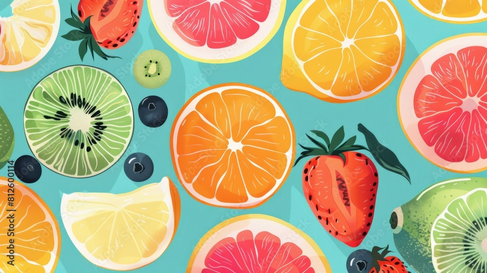 Modern chic summer fruit poster with sleek graphics and minimalist layout Modern chic summer fruit poster with sleek graphics and minimalist layout