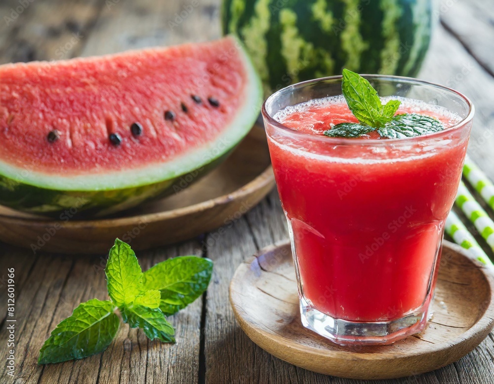 Wassermelonensaft auf holzhintergrund