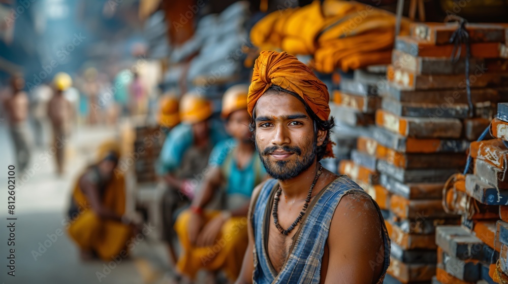 An indian construction worker. An indian construction worker.
