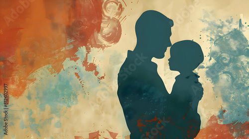 fathers day painting silhouette with dad and son on watercolor background.father and child in the sunset watercolor card design.generative ai 