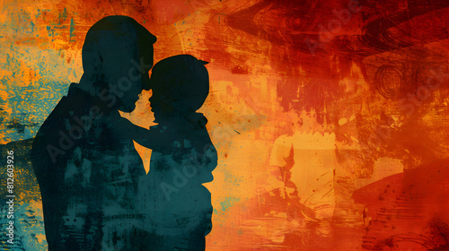 fathers day painting silhouette with dad and son on watercolor background.father and child in the sunset watercolor card design.generative ai  
