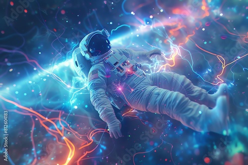 Illuminate the complexities of the human psyche through a visually striking depiction of a lone astronaut drifting through a vast © vilaiporn