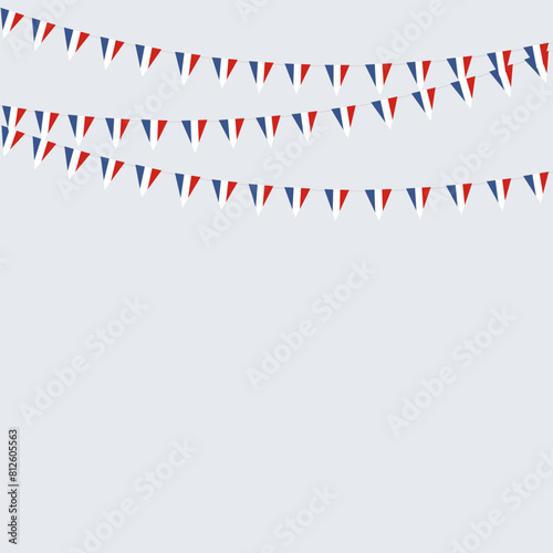 French flag buntings garlands isolated on grey background.