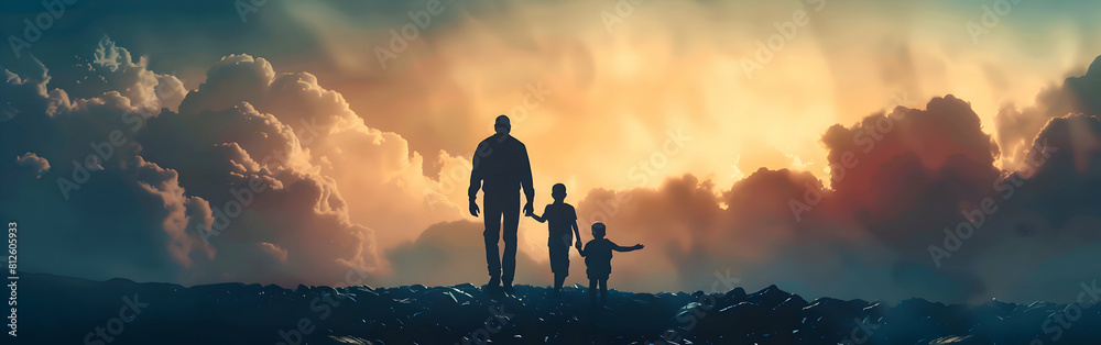© Stock28 - colorful dad and son flat design art illustration banner ,happy father's Day greeting card. generative ai © Stock28 - colorful dad and son flat design art illustration banner ,happy father's Day greeting card. generative ai