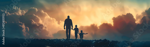 colorful dad and son flat design art illustration banner ,happy father's Day greeting card. generative ai