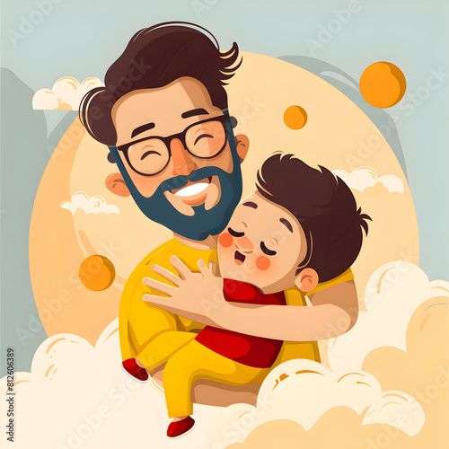 colorful dad and son flat design art illustration happy father s Day greeting card.happy father s Day  logo design t-shirt design.generative ai 