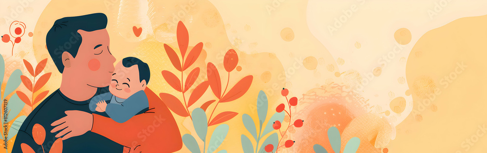 colorful dad and son flat design art illustration banner ,happy father's Day greeting card. generative ai colorful dad and son flat design art illustration banner ,happy father's Day greeting card. generative ai