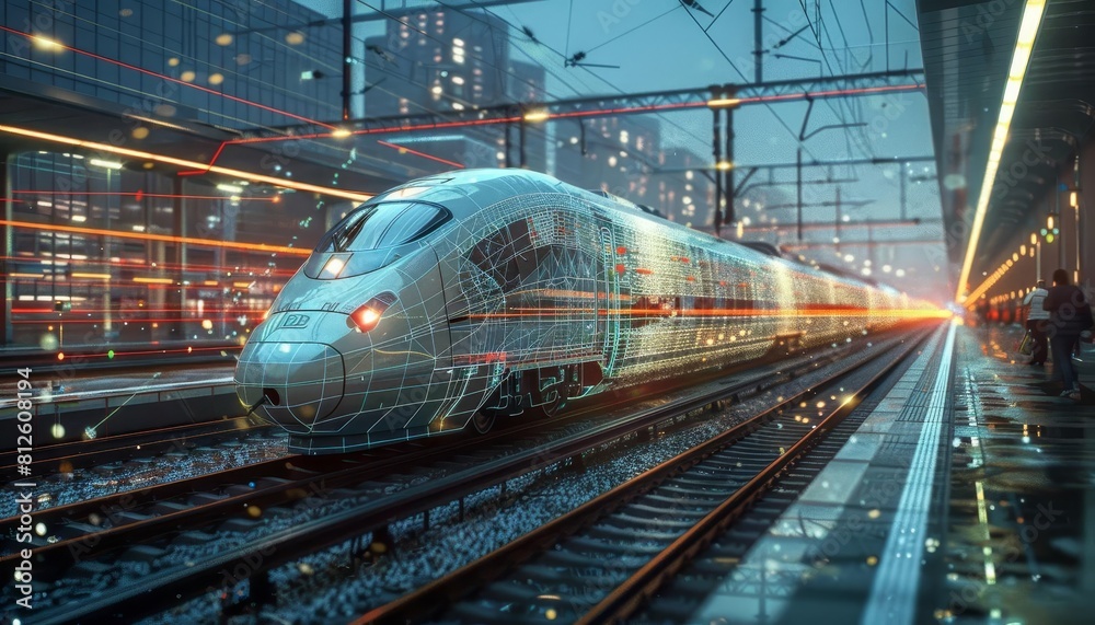 Visualize a digital twin of a complex railway system, displaying ...