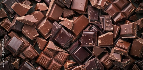 Chocolate Chaos: Scattered Fragments of a Cocoa Treat Fashioning a Delectable Background
