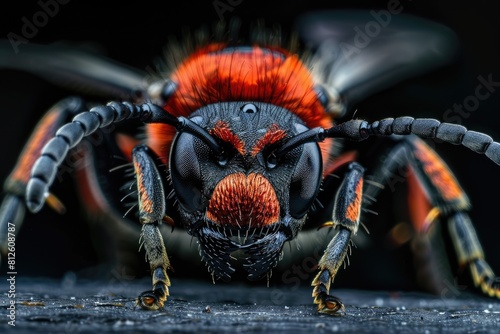 Red Velvet Ant, the Wingless Wasp: Macro Shot of an Isolated Stinger Bug with Beetle-like photo