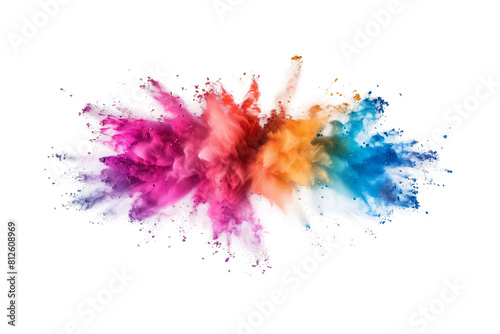Colorful powder smoke explosion isolated on transparent background,vibrant color concept.