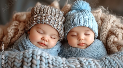 Two newborn twins are being held by their mother in the maternity ward after delivery.