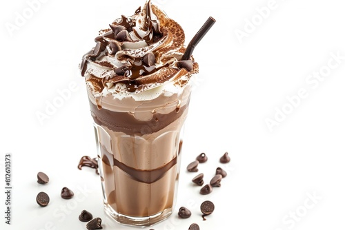A chocolate milkshake set off against a white backdrop. Generative Ai