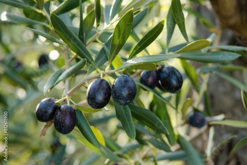Koroneiki Olive on a Tree Branch in Messinia, Peloponnese - Background of Olive Grove Agriculture photo