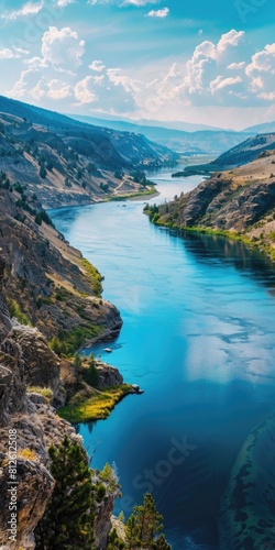 Topview Panoramic of Big Clearwater River Idaho, USA - Nature's Majestic Water and Mountain Scenery