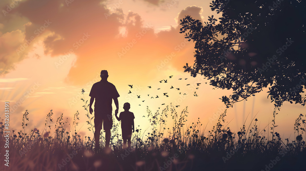 fathers day silhouette with dad and son on background.father and child in the sunset card design.generative ai fathers day silhouette with dad and son on background.father and child in the sunset card design.generative ai